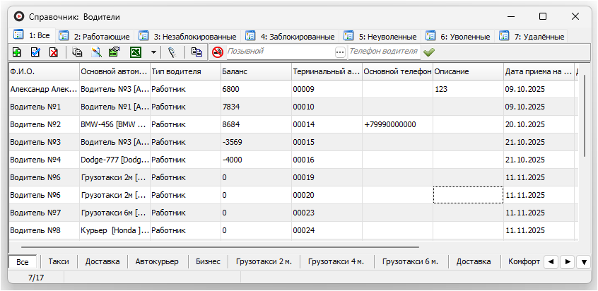Справочник «Водители»